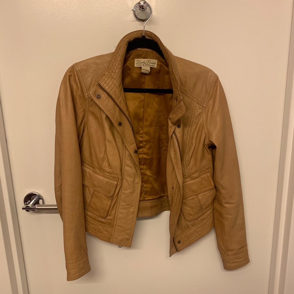 Lucky Brand leather bomber jacket, cognac, size S